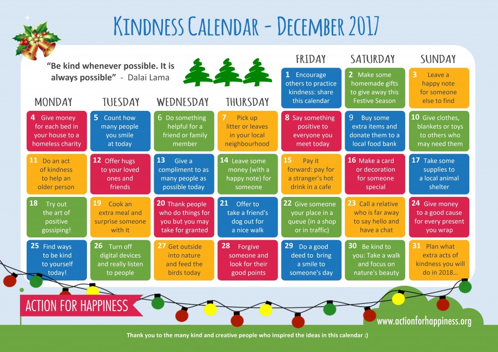 kindness calendar | For a state of happiness