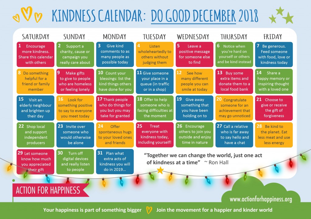 Action for Happiness’ Do Good December Calendar (click to enlarge). Found on http://www.actionforhappiness.org/do-good-december